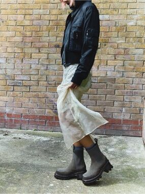 Dr. Martens Corran Waxy Suede Heeled Waterproof Chelsea Boots in Gunmetal Grey